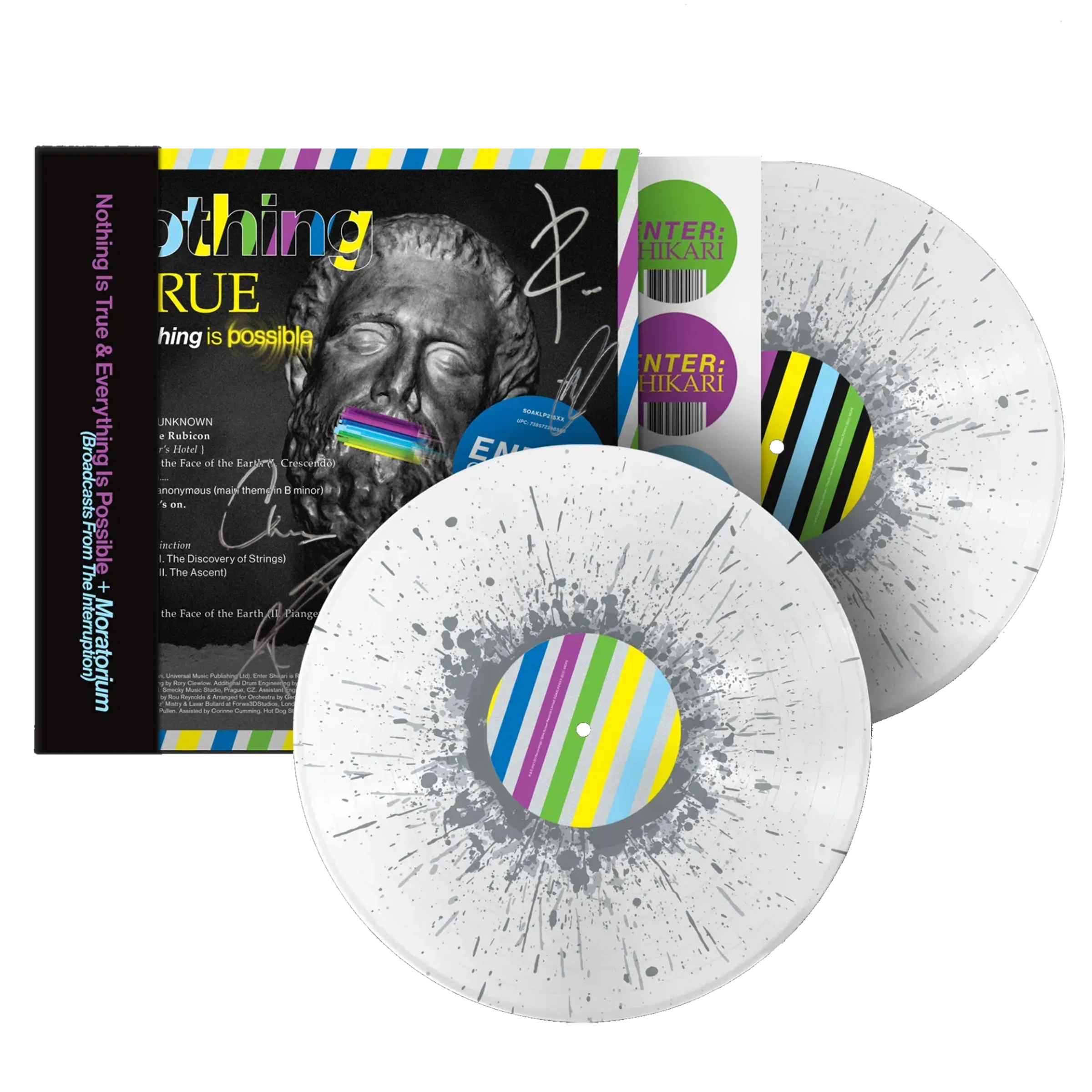 Hand-signed! Nothing Is True... + Moratorium... White & Gray Splatter 2x12" Vinyl